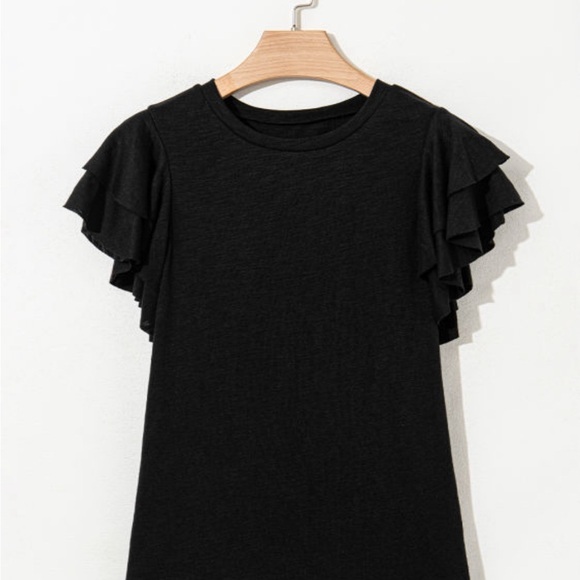 NEW (No Brand) Women’s Black Ruffle Short Sleeve | Size M - Picture 8 of 10